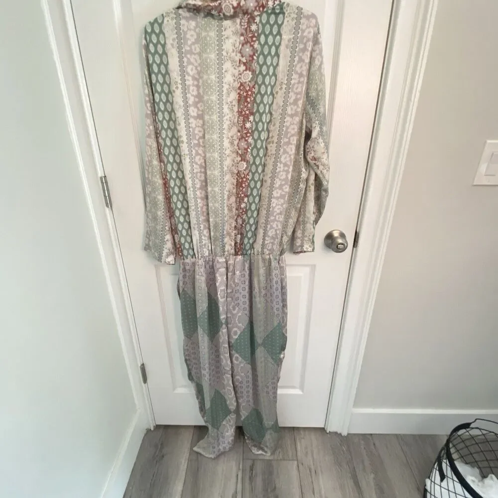 Saint Tropez Satin Jumpsuit Womens Size large Cutout Tie Sexy Boho L